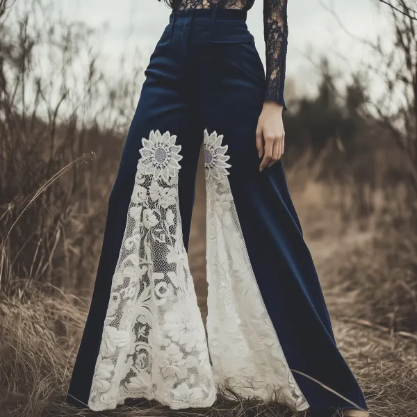 Women's Bohemian Retro Lace Stitching Wide Leg Pants - Spiretime.com 