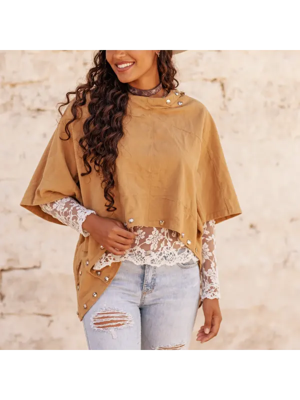 Women's Vintage Cowboy Boho Chic Layered Top With Lace And Rivets - Ootdmw.com 