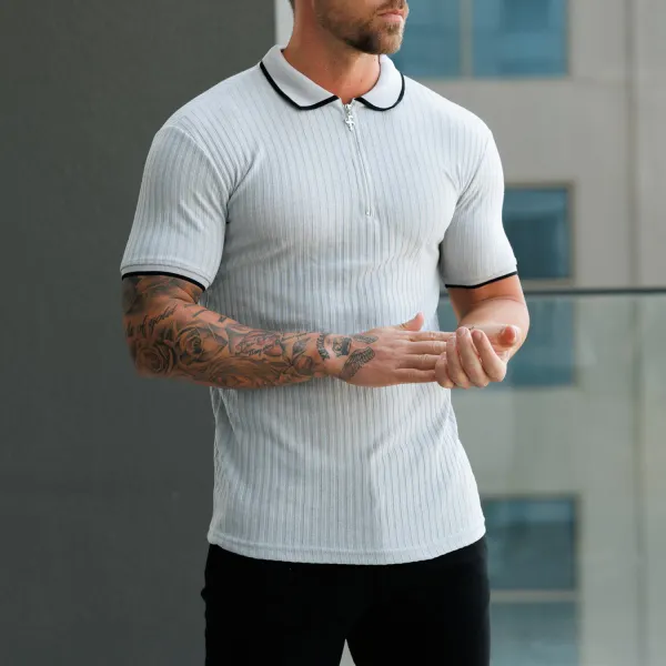 Solid Color Fitness Lapel Design T-shirt - Zivinfo.com 