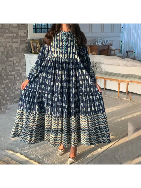 Womens Middle Eastern Vintage Bohemian Geometric Art Jalabiya - Ootdmw.com 