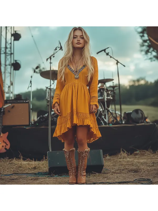 Women's Retro Bohemian Festival Dress - Ootdmw.com 