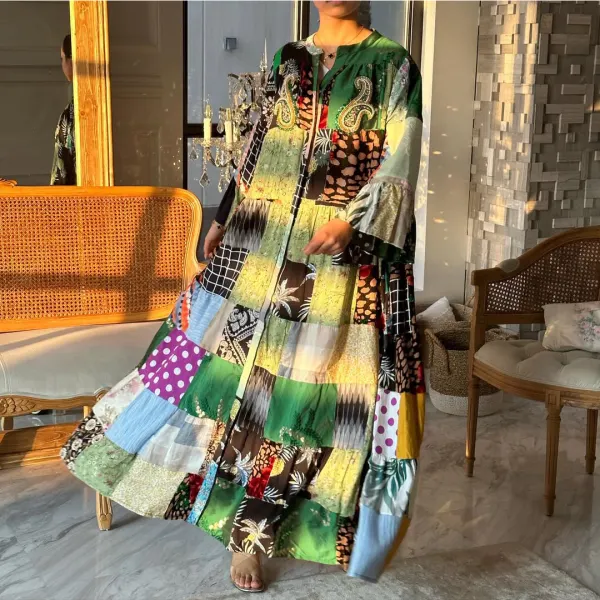 Women's Middle Eastern Patchwork Graphic Print Jalabiya - Spiretime.com 