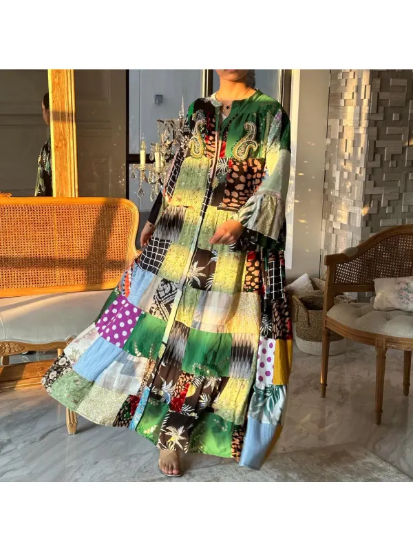 Women's Middle Eastern Patchwork Graphic Print Jalabiya - Ootdmw.com 