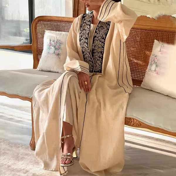Women's Middle Eastern Vintage Linen Jalabiya Cardigan - Spiretime.com 