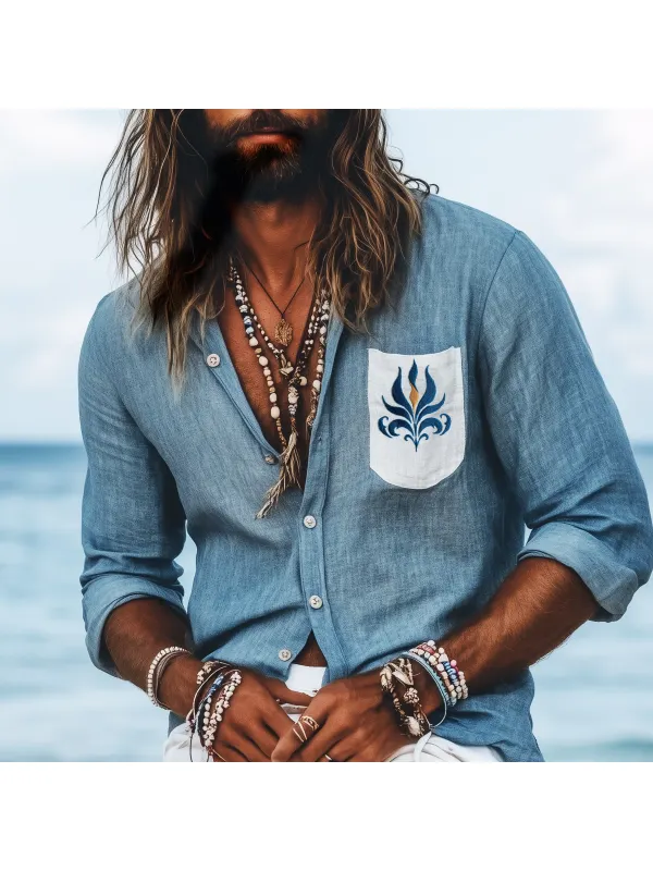 Men's Casual Retro Cotton And Linen Embroidered Shirt - Ootdmw.com 