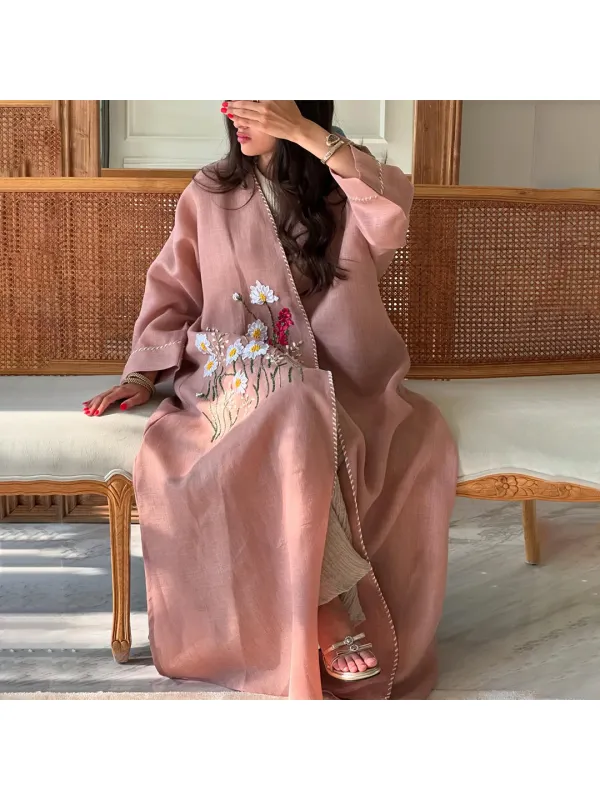 Women's Middle Eastern Simple Floral Jalabiya Cardigan - Ootdmw.com 
