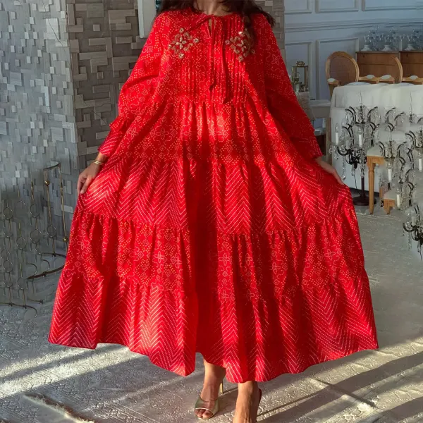 Women's Middle Eastern Retro Line Graphic Print Jalabiya - Spiretime.com 