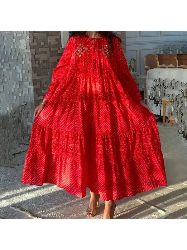 Women's Middle Eastern Retro Line Graphic Print Jalabiya - Ootdmw.com 