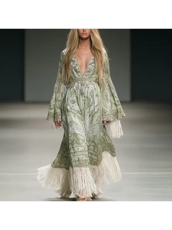 Women Elegant Floral Maxi Dress - Ootdmw.com 