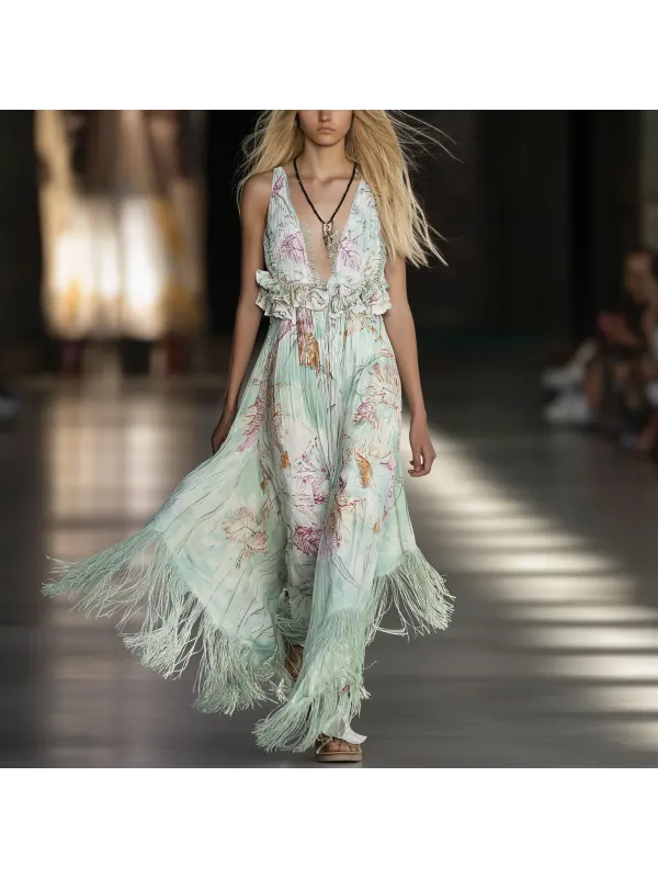 Women Elegant Floral Maxi Dress - Ootdmw.com 
