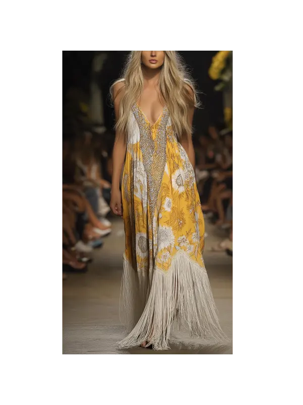 Women Elegant Floral Maxi Dress - Ootdmw.com 