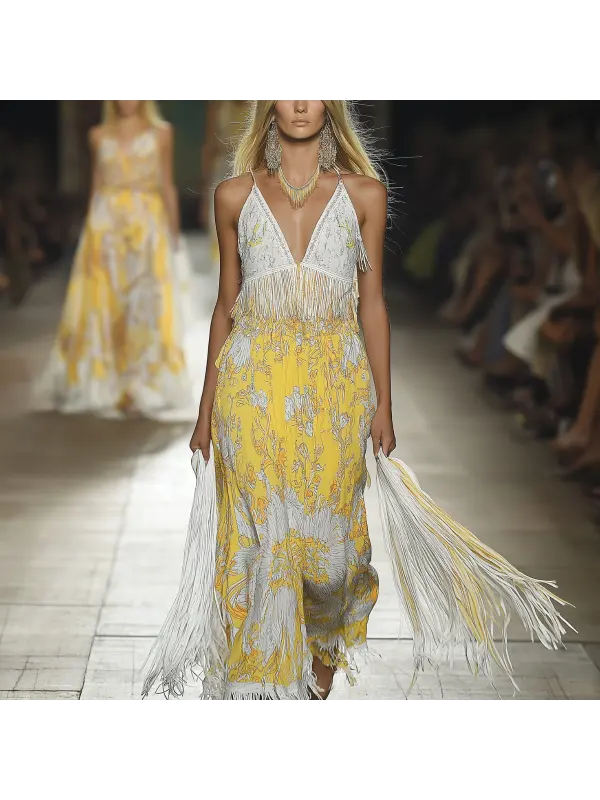 Women Elegant Floral Maxi Dress - Ootdmw.com 