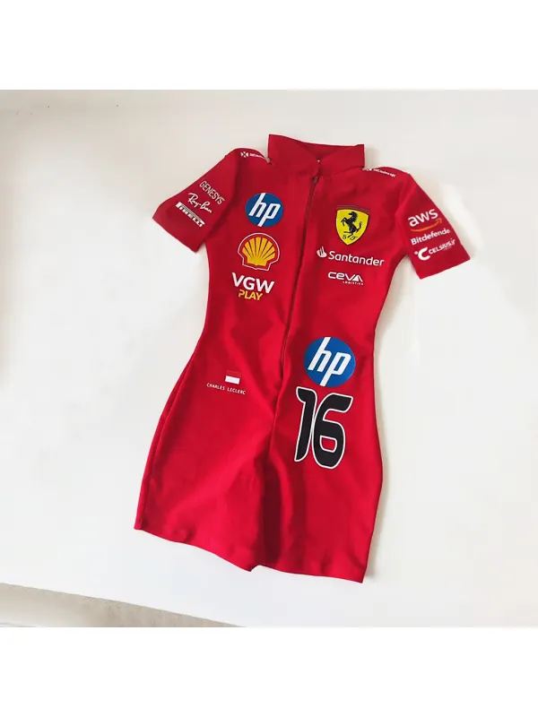 Women's Slim Racing Short-sleeved Jumpsuit - Aptkoi.com 