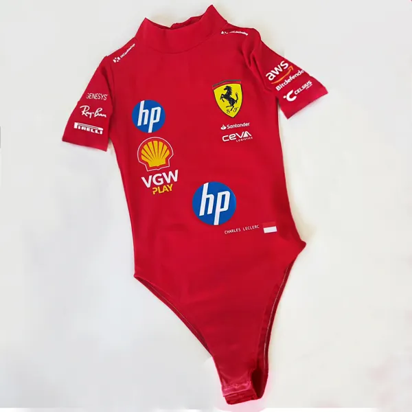 Women's Racing Culture Printed Slim Fit One-Piece Short Sleeve Top - Ootdyouth.com 
