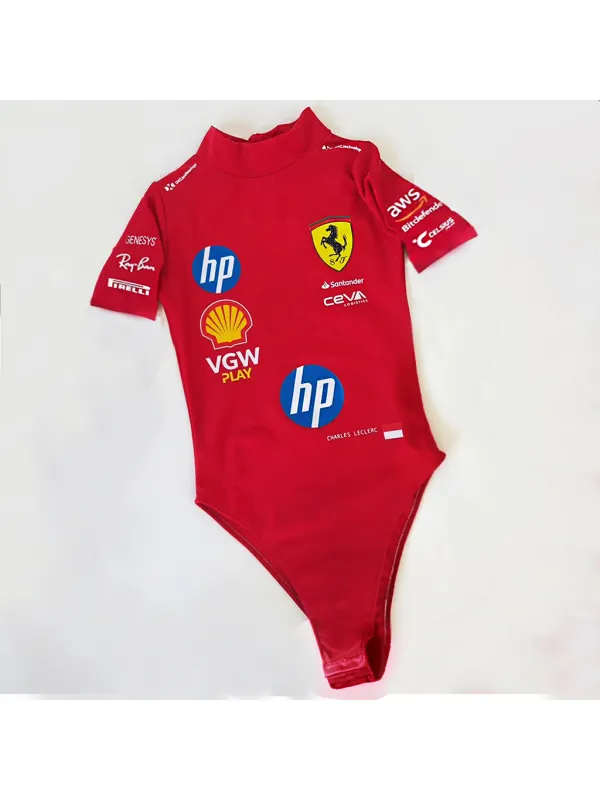Women's Racing Culture Printed Slim Fit One-Piece Short Sleeve Top - Aptkoi.com 