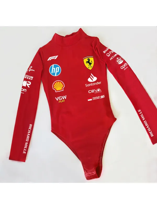 Women's Racing Team Print Slim Fit Long Sleeve One Piece Top - Shopyiyistories.com 