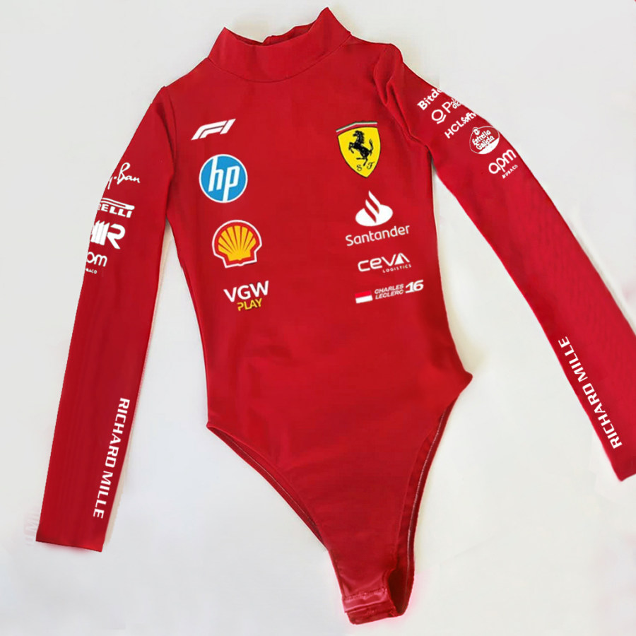 

Women's Racing Team Print Slim Fit Long Sleeve One Piece Top