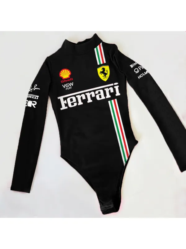 Women's Racing Hottie Slim Fit Long Sleeve One-Piece Top - Aptkoi.com 