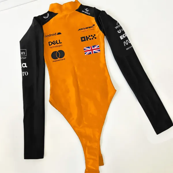 Women's Racing Print Slim Fit Hottie Long Sleeve One-Piece Top - Ootdyouth.com 