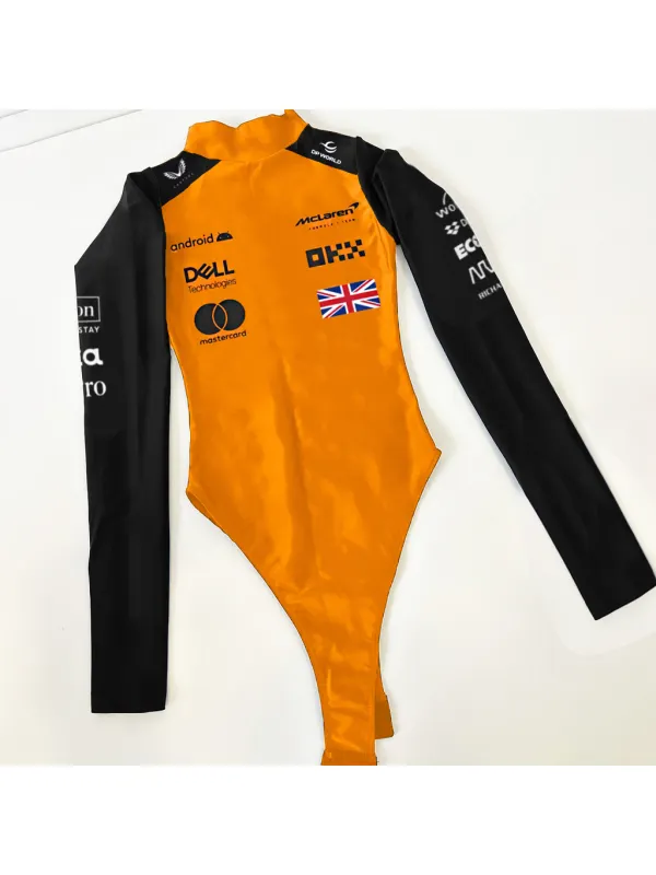 Women's Racing Print Slim Fit Hottie Long Sleeve One-Piece Top - Aptkoi.com 