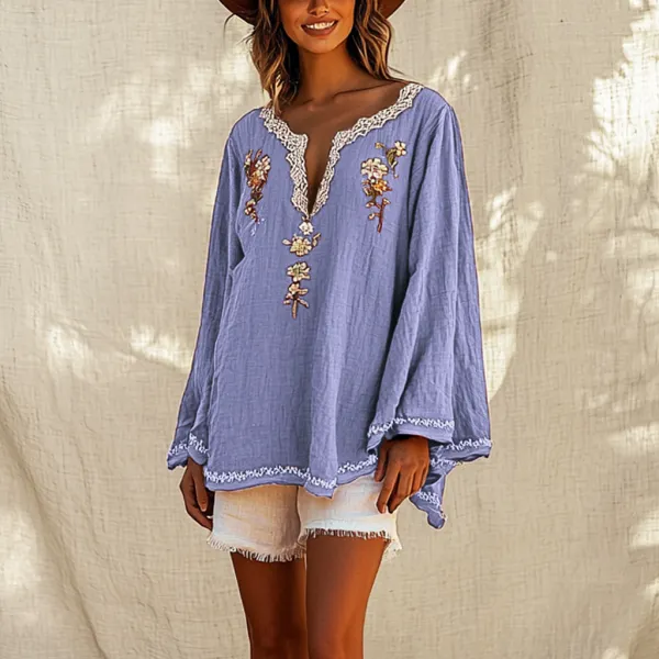 Women's Bohemian Bell Sleeve Shirt - Anurvogel.com 