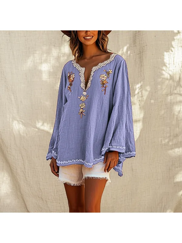 Women's Bohemian Bell Sleeve Shirt - Ootdmw.com 