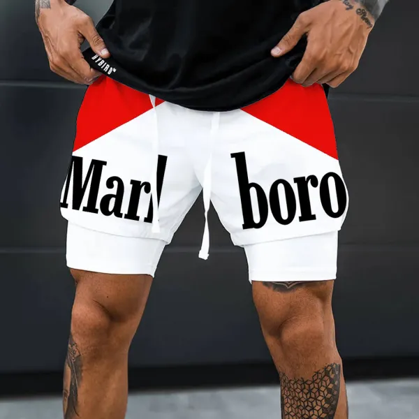 Men's Graphic Print Double Layer Sports Shorts - Spiretime.com 