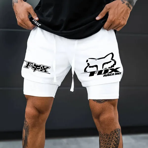 Men's Racing Print Double Layer Sports Shorts - Spiretime.com 