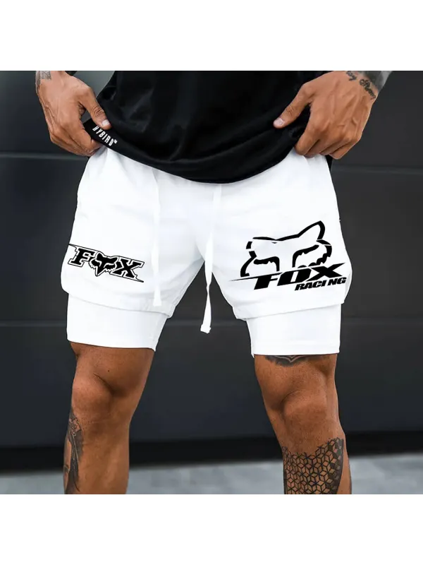 Men's Racing Print Double Layer Sports Shorts - Ootdmw.com 