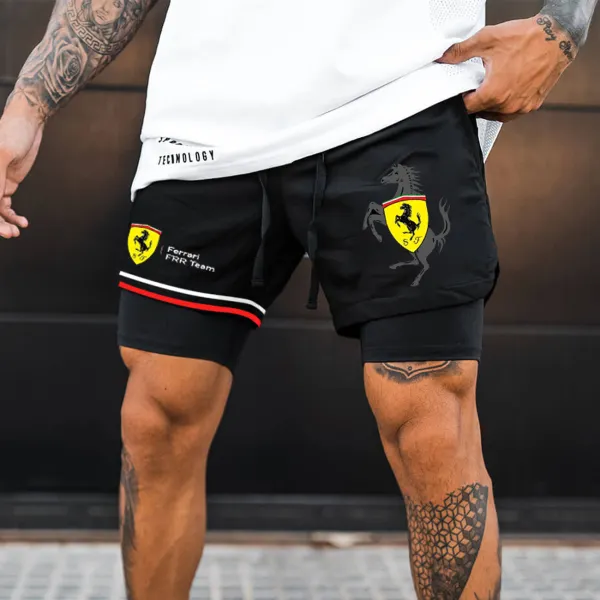 Men's Logo Print Double Layer Sports Shorts - Spiretime.com 