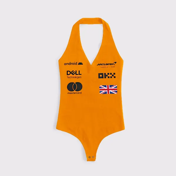 Women's Racing Team Style Printed Halter Neck Sleeveless Bodysuit - Ootdyouth.com 