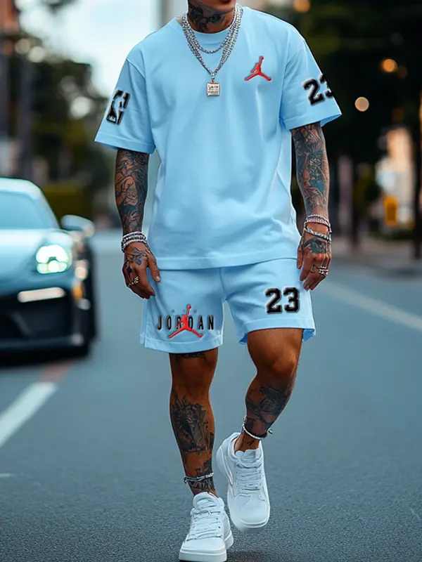 Men's Jordan Basketball Oversize White T-shirt And Shorts Set - Pragmaace.com 
