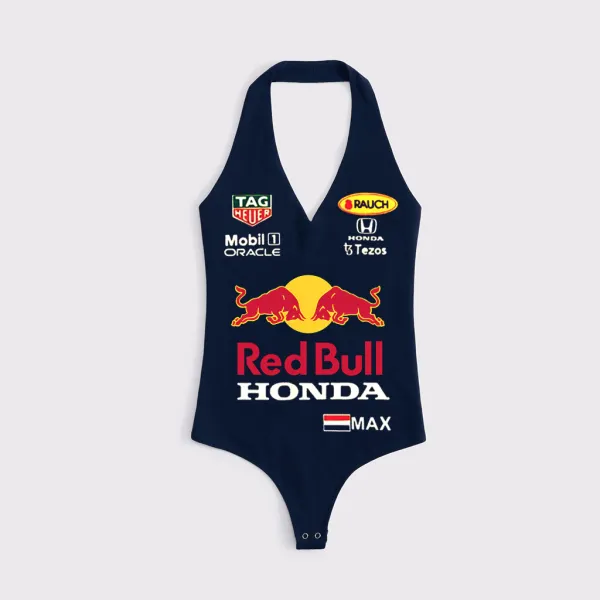 Women's Racing Style Halterneck Sleeveless Jumpsuit - Ootdyouth.com 