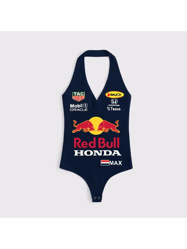 Women's Racing Style Halterneck Sleeveless Jumpsuit - Aptkoi.com 