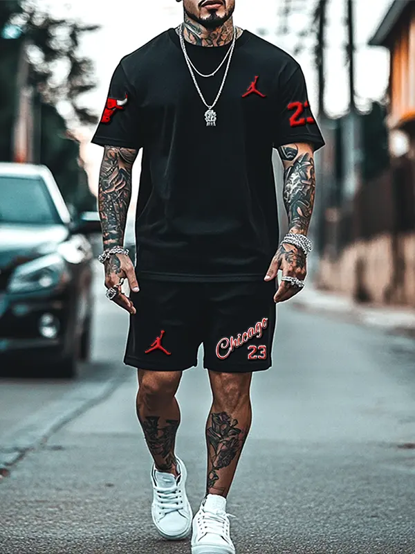 Unisex Oversize Basketball Print Black T-shirt And Shorts Set - Pragmaace.com 