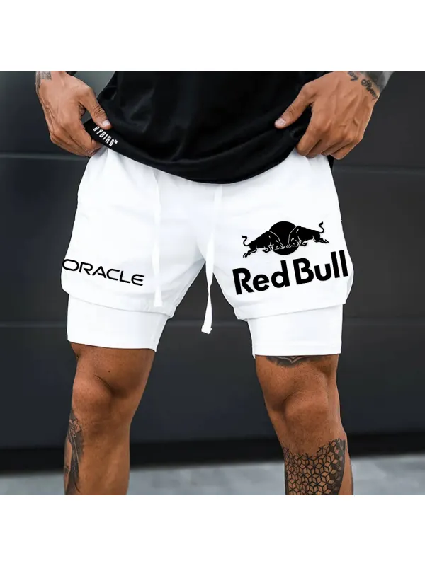 Men's Logo Print Double Layer Sports Shorts - Ootdmw.com 