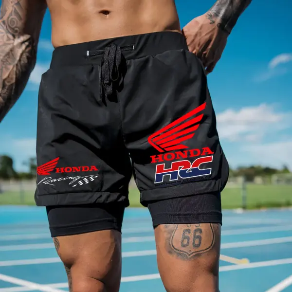 Men's Racing Print Double Layer Sports Shorts - Yesunshine.com 
