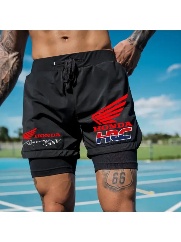 Men's Racing Print Double Layer Sports Shorts - Anrider.com 