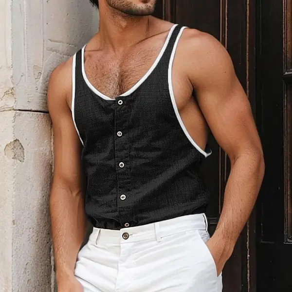 Men's Beach Casual Colorblock Sleeveless T-Shirt - Bustalent.com 