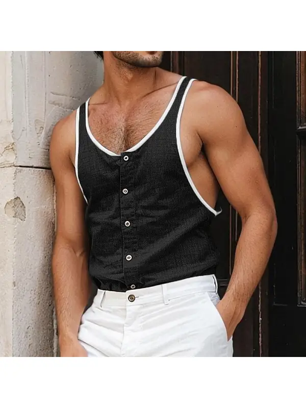 Men's Beach Casual Colorblock Sleeveless T-Shirt - Ootdmw.com 