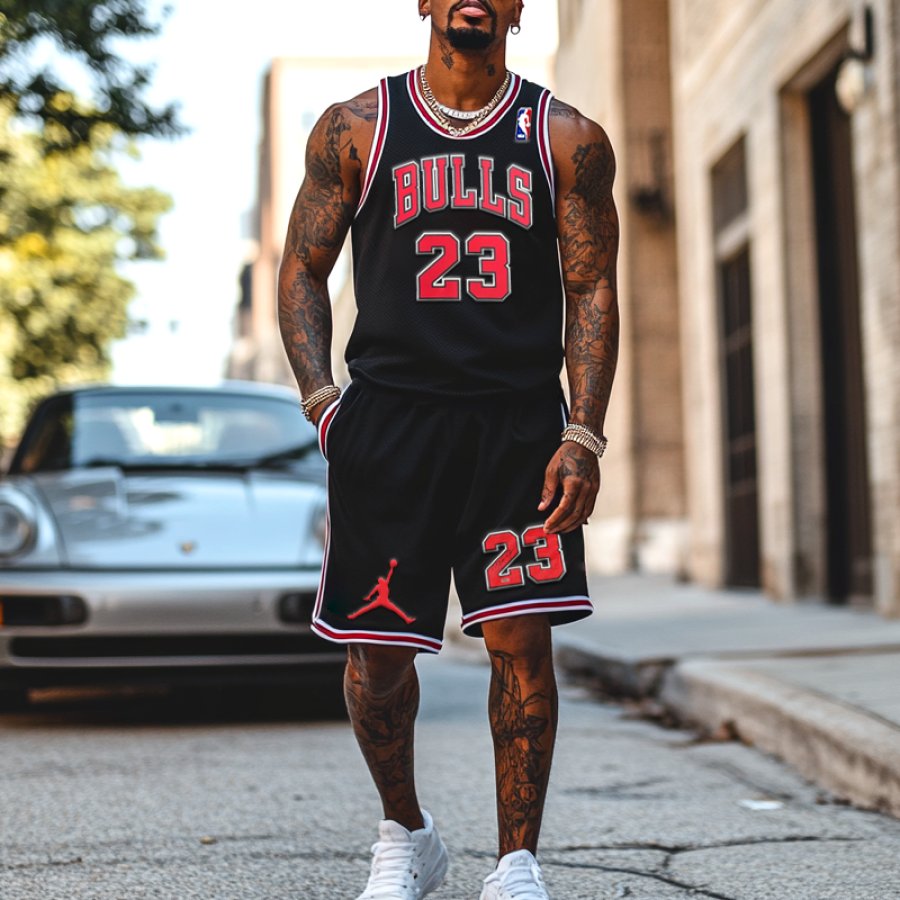 

Unisex Basketball Black Bulls Chicago #23 Classics Jersey And Shorts Set