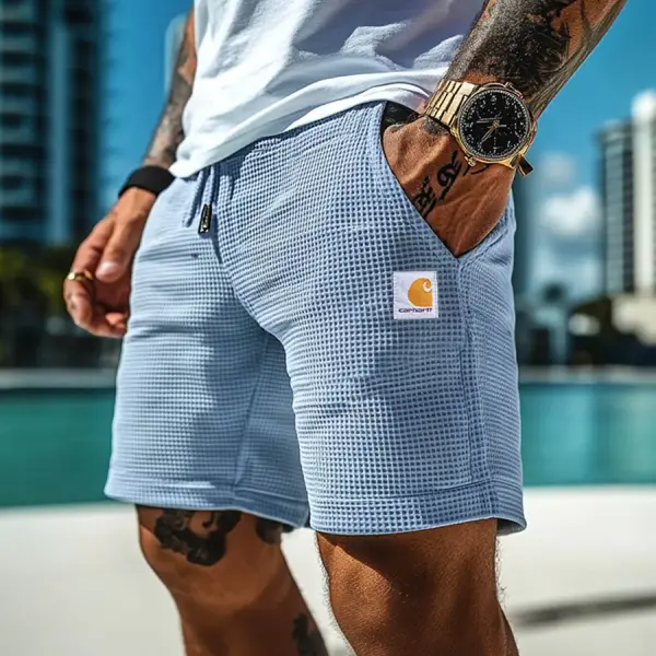 Men's Vintage Waffle Knit Surf Elastic Drawstring Walkshort Shorts - Yesunshine.com 