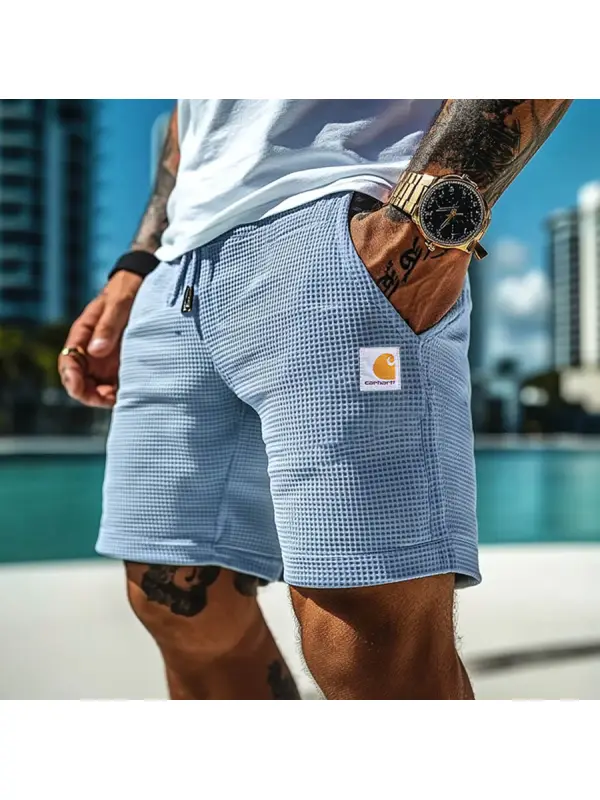 Men's Vintage Waffle Knit Surf Elastic Drawstring Walkshort Shorts - Aptkoi.com 