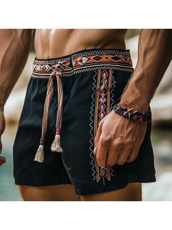 Men's Holiday Bohemian Casual Linen Shorts - Aptkoi.com 