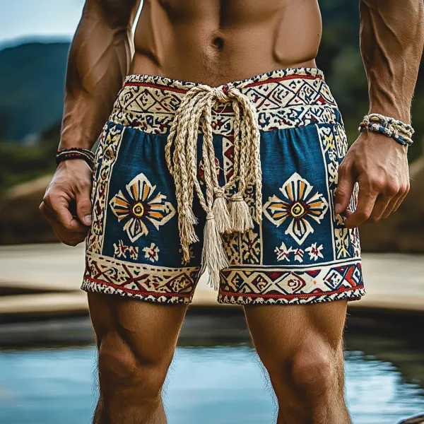 Men's Bohemian Ethnic Loose Casual Linen Shorts - Menilyshop.com 