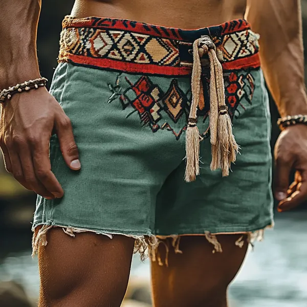 Men's Holiday Bohemian Ethnic Linen Shorts - Albionstyle.com 