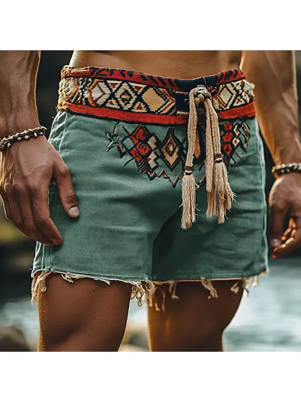 Men's Holiday Bohemian Ethnic Linen Shorts - Aptkoi.com 