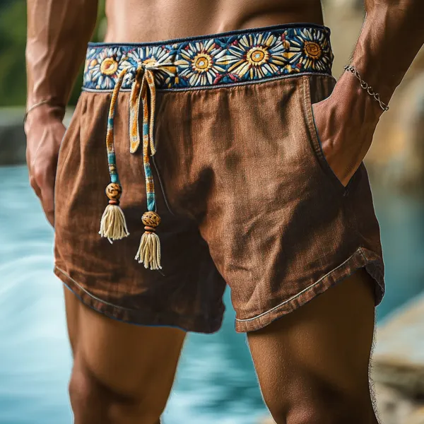 Men's Holiday Bohemian Holiday Casual Linen Shorts - Albionstyle.com 