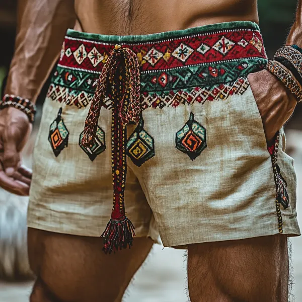 Men's Holiday Bohemian Ethnic Casual Breathable Linen Shorts - Bustalent.com 