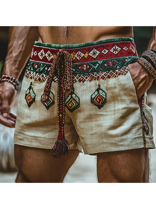 Men's Holiday Bohemian Ethnic Casual Breathable Linen Shorts - Aptkoi.com 